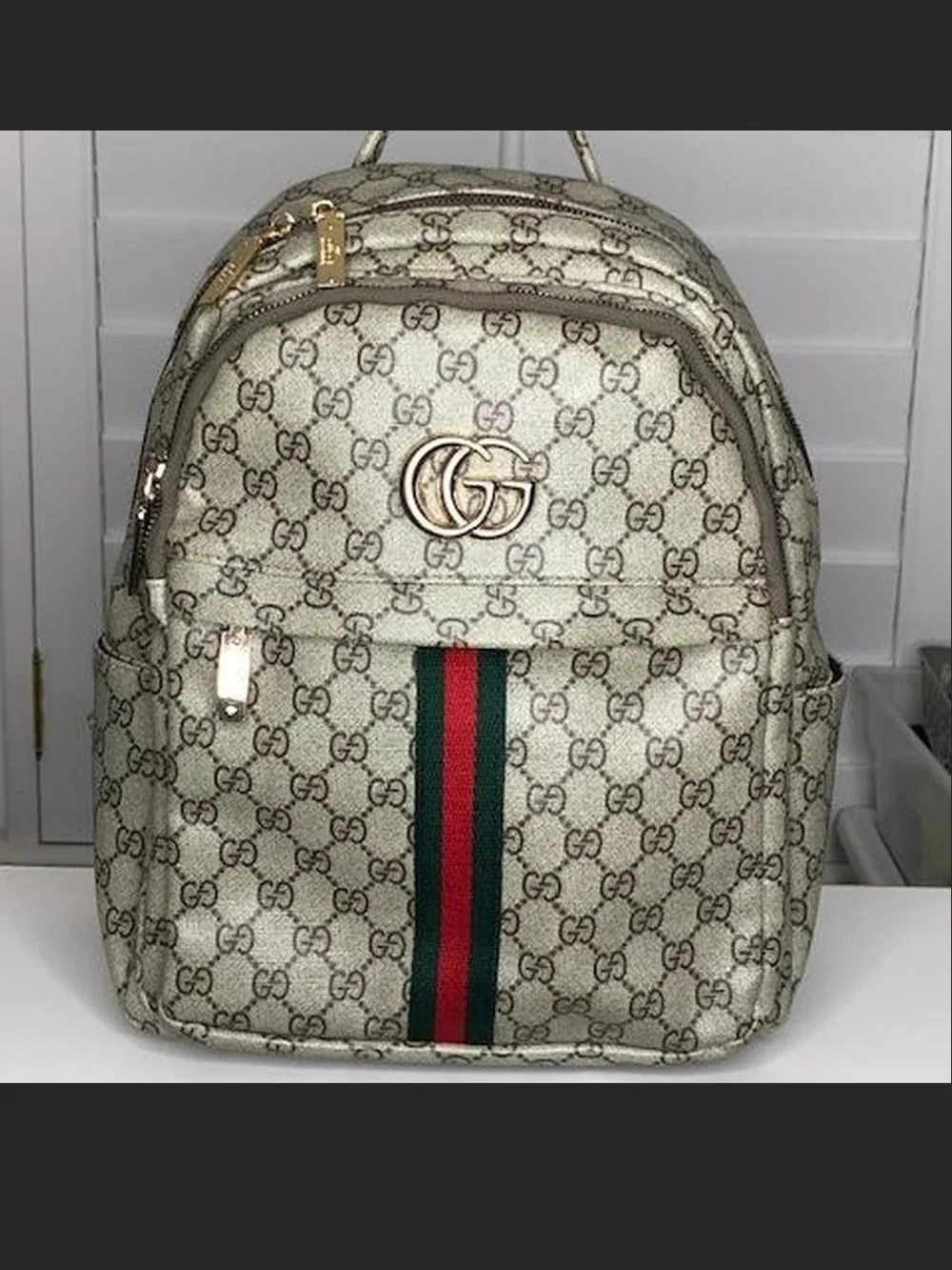 Gucci | Bags | Gucci Beige Gg Supreme Backpack With Red And  display picture 2